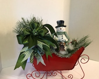 Christmas Sleigh Centerpiece, Decorated Christmas Sleigh