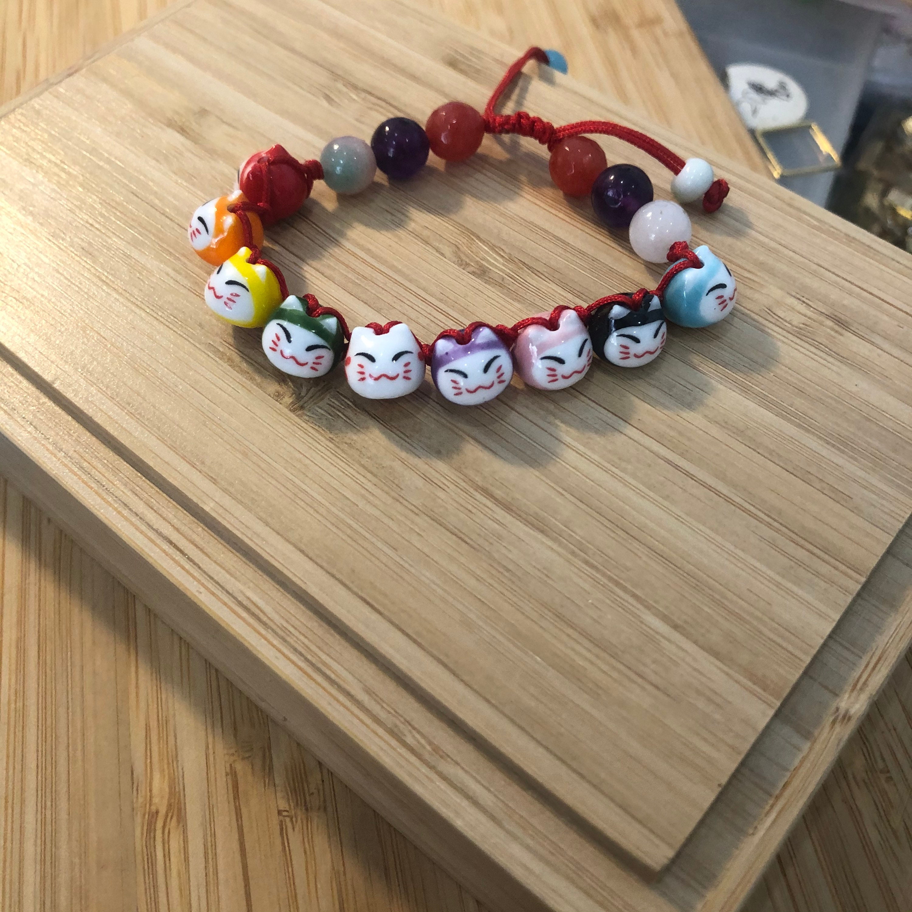 Lucky cat maneki neko japanese bracelet hand made jewelry Etsy