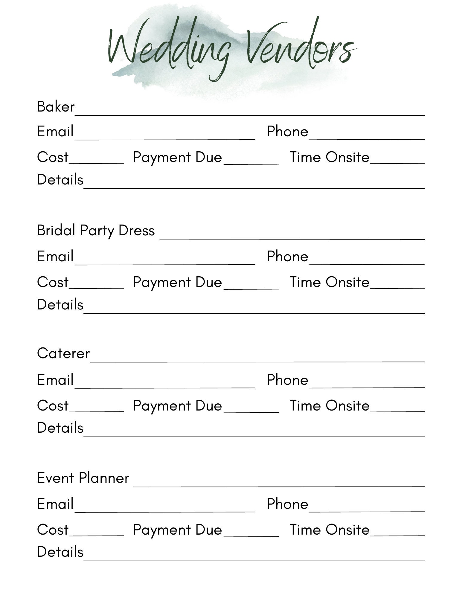 watercolor-wedding-budget-wedding-vendors-vendor-contact-worksheet-checklist-printable-wedding-planner-planner-etsy