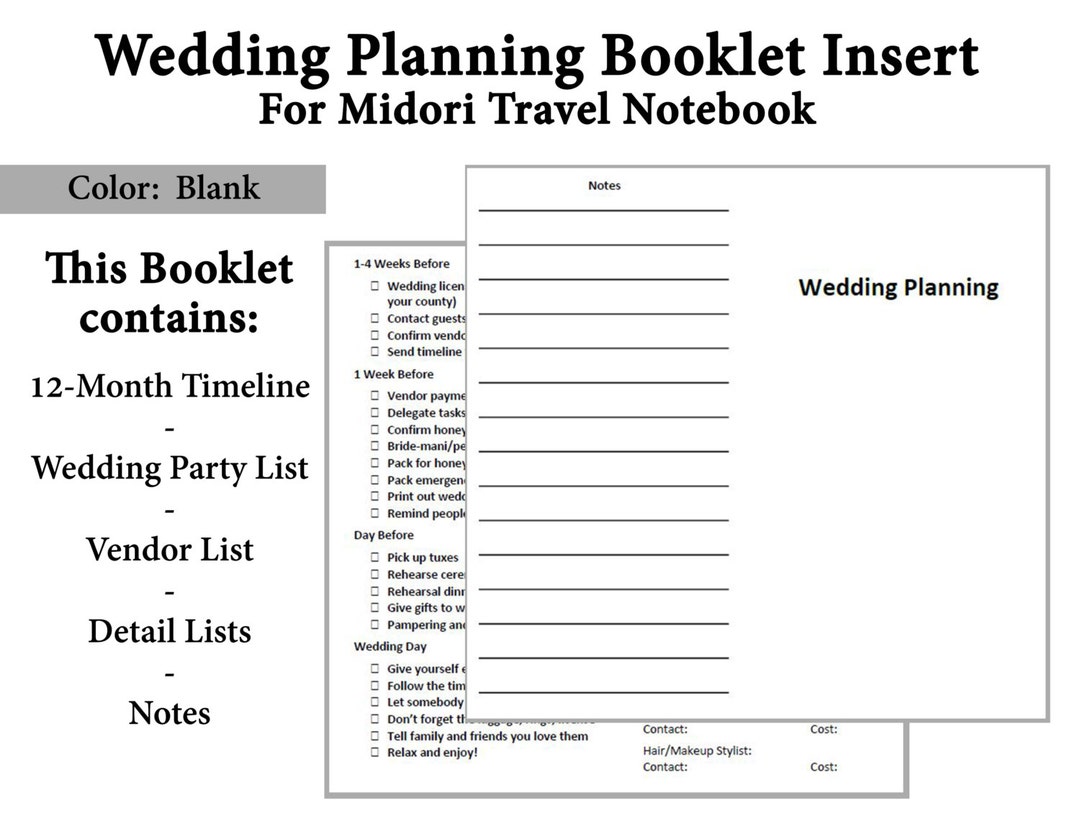 Midori Traveler Notebook Printable Booklet Wedding Planner - Etsy