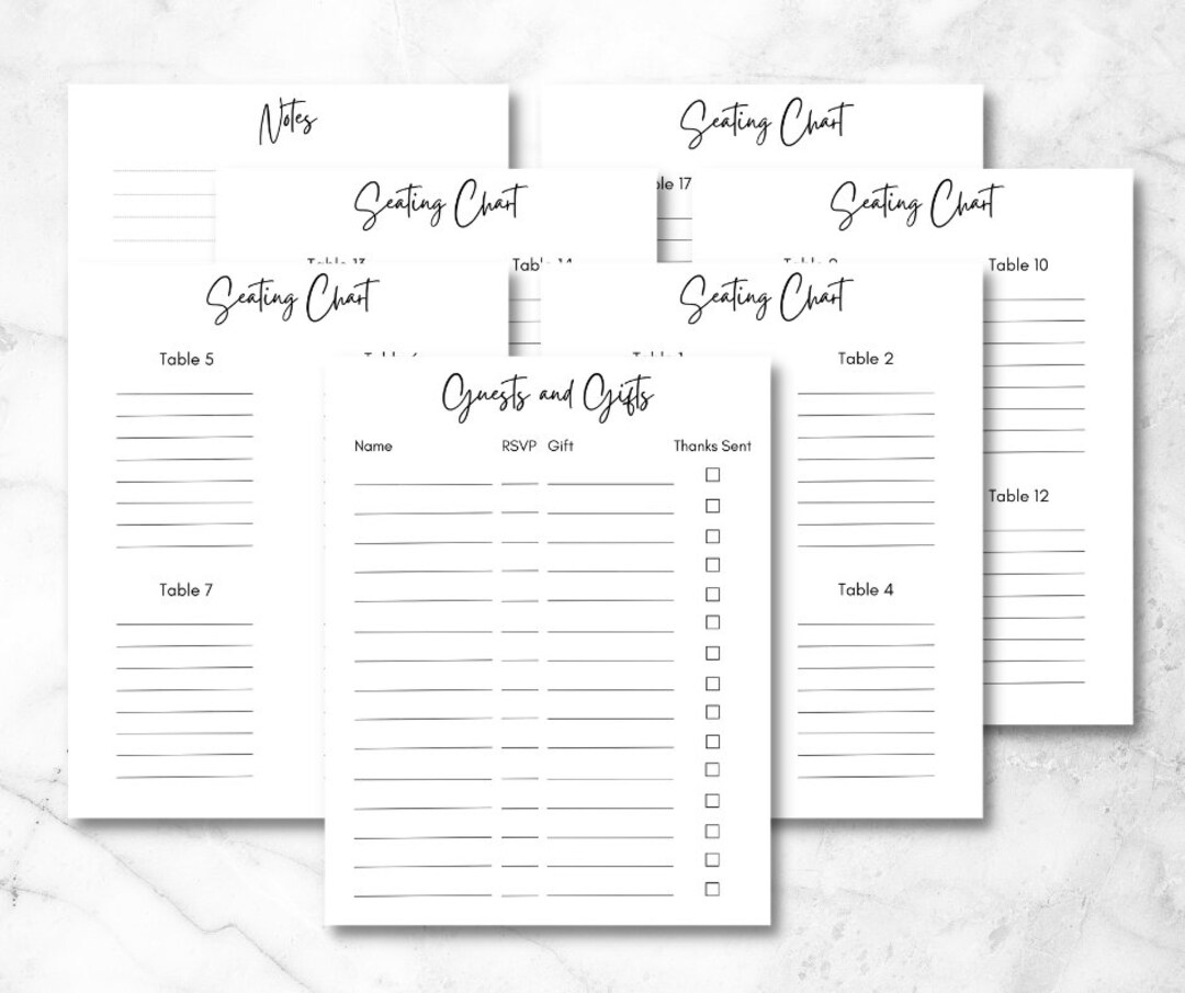 Wedding Guest List Gifts List Seating Chart Seating Chart Etsy