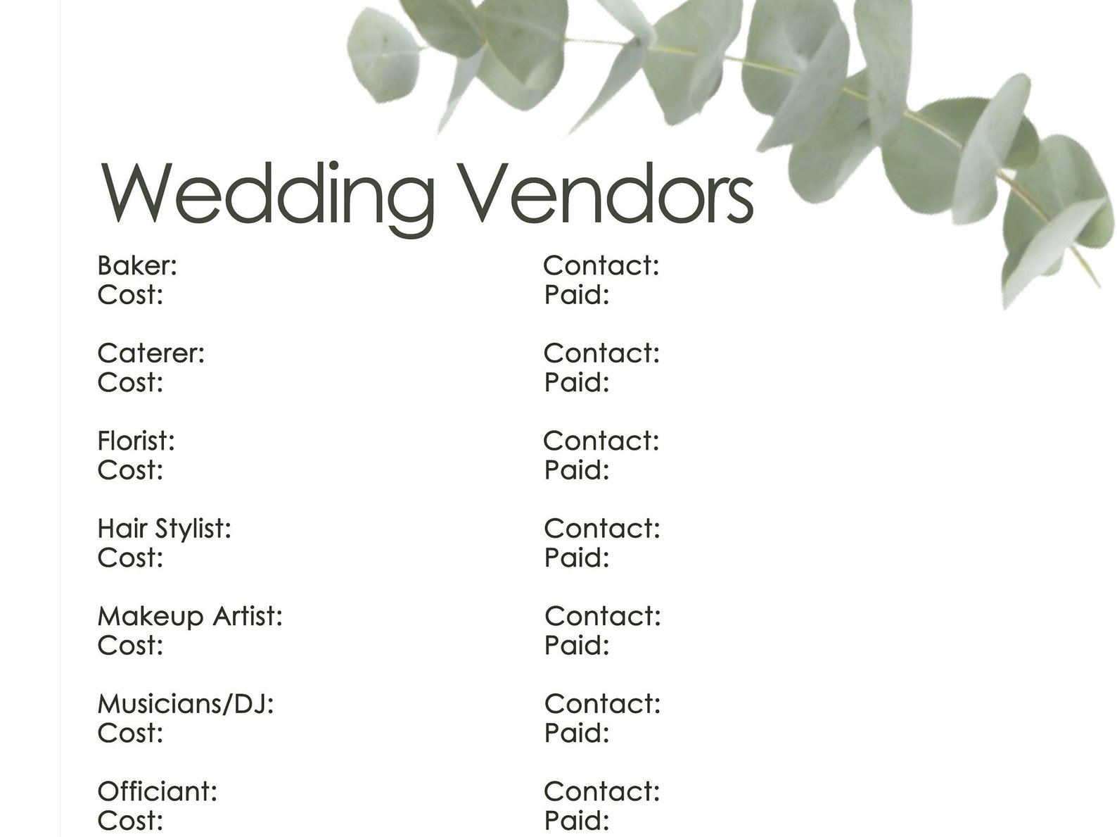 wedding budget worksheet and vendor checklists printable