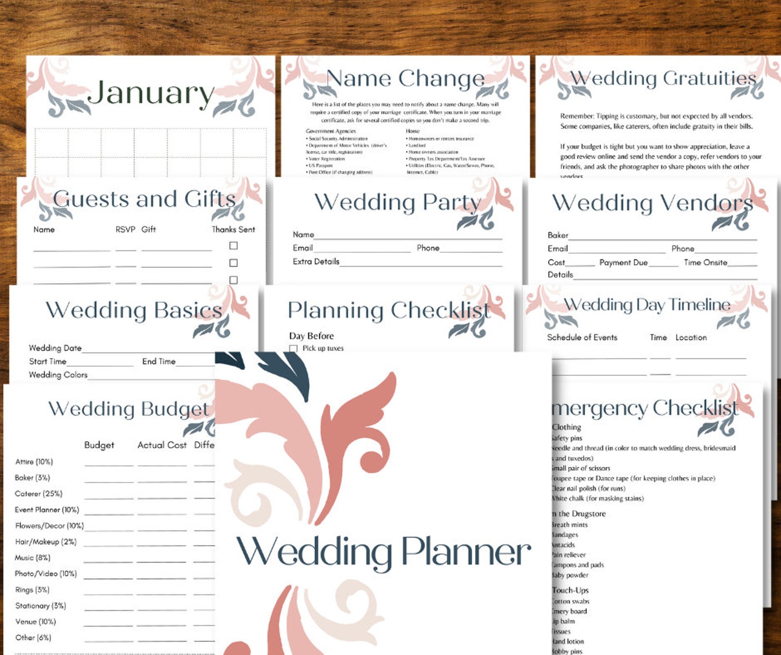 6 Month, Wedding Planner, Floral, Wedding Printable, Wedding Planning Template, Wedding Planning ...