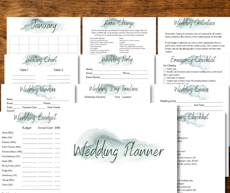 6 Month, Wedding Planner, Watercolor, Wedding Printable, Wedding ...
