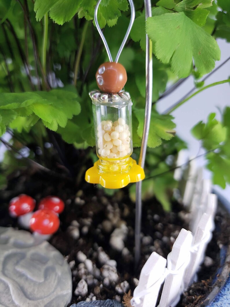 Miniature Brown And Yellow Bird Feeders Real Bird Seed Fairy Etsy