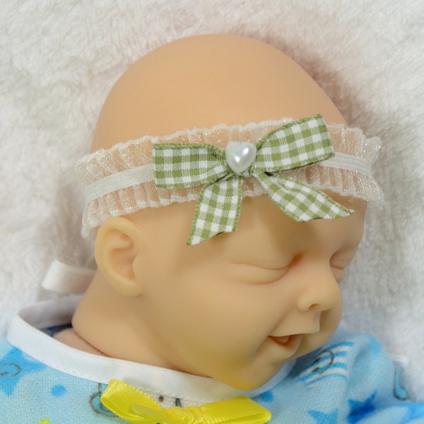 Assorted headbands for 8+ inch heads. Ruffled chiffon stretch lace.  reborn dolls, silicone dolls, micro preemie dolls. NO DOLLS INCLUDED!