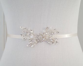 Cystal Wedding Belt, Silver Bridal Sash, Beaded Wedding Belt, Silver Crystal, Bridesmaid Belt - Style 794