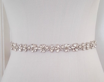 Beaded Bridal Belt, Opal Wedding Sash Belt, Wedding Belt, Thin Rhinestone and Crystal Wedding Sash - Style 793