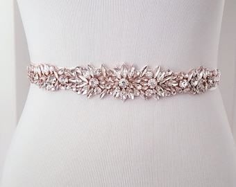 Wedding Belt, Crystal Bridal Belt, Rose Gold Bridal Sash, Beaded Wedding Belt, Rose Gold Bridal Belt - Style 781