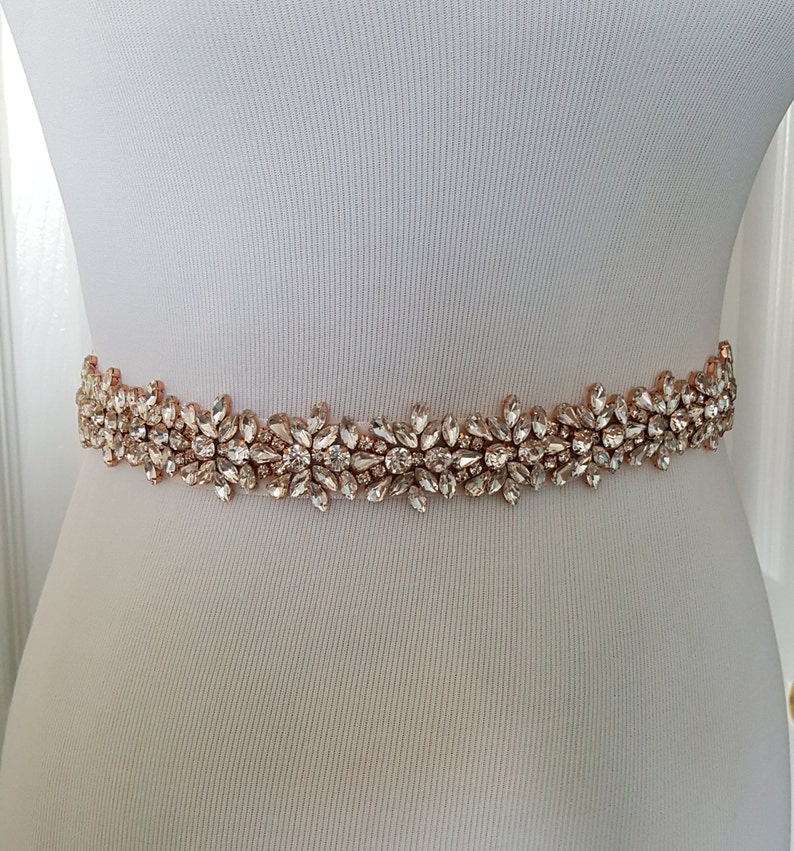 Wedding Belt Gold, Rose Gold Sash Belt, Rose Crystal Belt, Gold Bridal Sash, Gold Crystal Sash, Gold Sash, Rose Gold Belt, Gold Wedding image 1