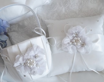 Flower Girl Basket, Ring Bearer Pillow, Wedding Basket and Pillow Set - Style 320