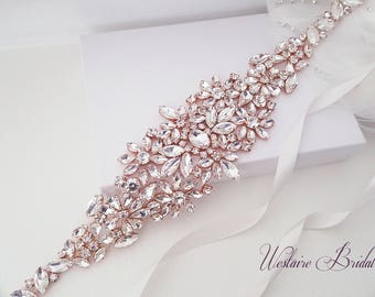 Wedding Belt, Crystal Bridal Belt, Bridal Sash, Beaded Wedding Belt, Rose Gold, Silver - Style 782.1