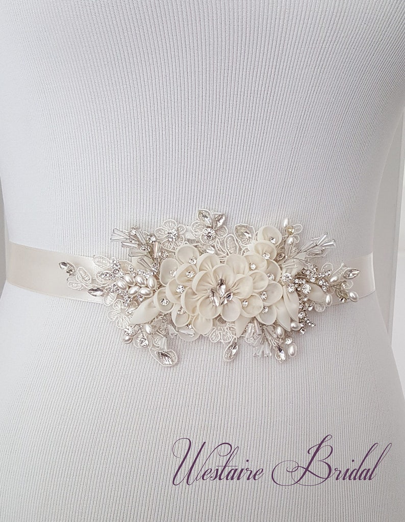 Floral Wedding Sash, Bridal Belt, Custom Wedding Belts and Sashes Style 789 image 2