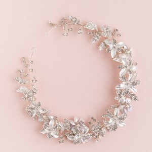 Silver Floral Tiara, Rhinestone Botanical Bridal Wreath, Rose Gold Wedding Tiara, Bridal Crown, Floral Accessory,Wedding Wreath image 10
