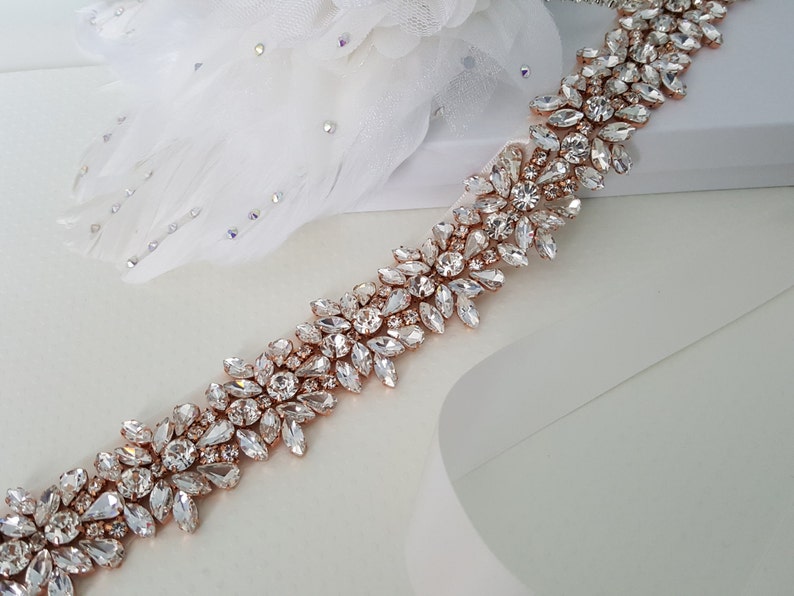 Wedding Belt Gold, Rose Gold Sash Belt, Rose Crystal Belt, Gold Bridal Sash, Gold Crystal Sash, Gold Sash, Rose Gold Belt, Gold Wedding image 3