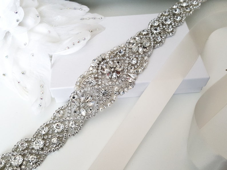 Beaded bridal sash crystal wedding belt sash, Style 159 image 2