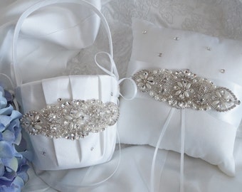 Flower Girl Basket, Ring Bearer Pillow, Wedding Basket and Pillow Set - Style 330