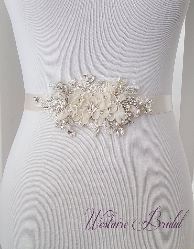 Floral Wedding Sash, Bridal Belt, Custom Wedding Belts and Sashes Style 789 image 1
