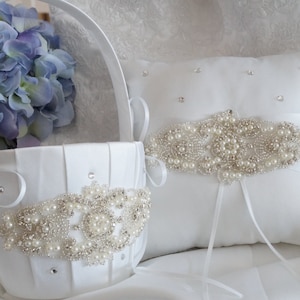 Flower Girl Basket, Ring Bearer Pillow, Wedding Basket and Pillow Set Style 310 image 1