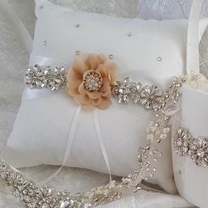 Ring Bearer Pillow, Flower Girl Basket, Wedding Basket and Pillow Set Style 360 image 1