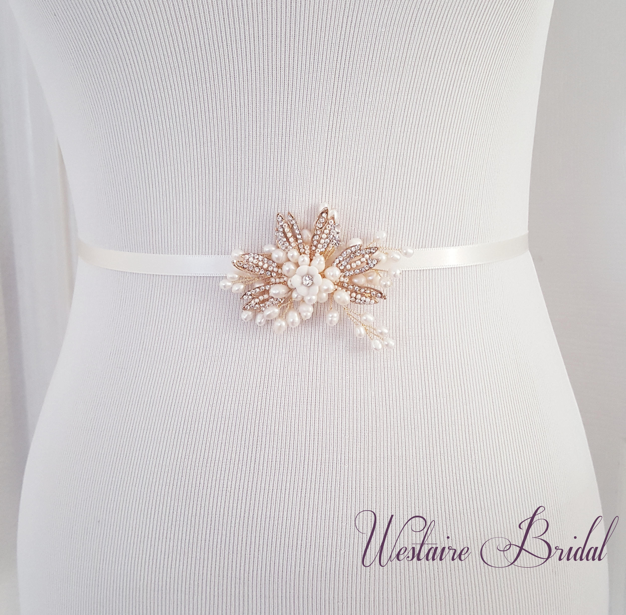 Floral Wedding Sash Bridal Belt Gold Bridal Belt Custom | Etsy