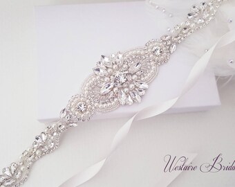 Wedding Belt, Beaded Bridal Sash, Crystal Wedding Belt, Bridal, Bridesmaid, Flower Girl Sash - Style 787