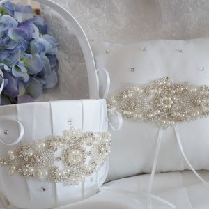 Flower Girl Basket, Ring Bearer Pillow, Wedding Basket and Pillow Set Style 310 image 2