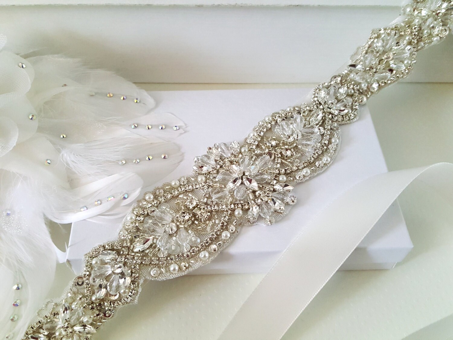 Thin Pearl Bridal Belt, Wedding Dress Belt, Pearl Bridal Sash Belt In White Or Ivory CEN0018 - Foto 13