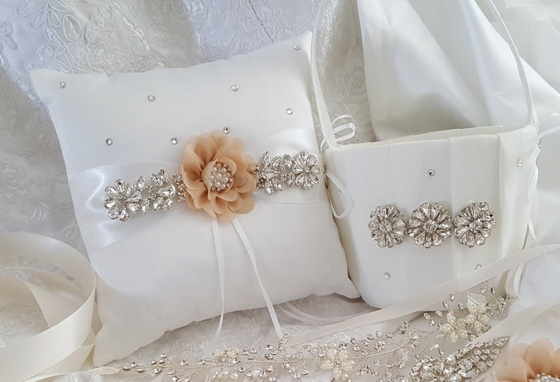 Ring Bearer Pillow, Flower Girl Basket, Wedding Basket and Pillow Set Style 360 image 2