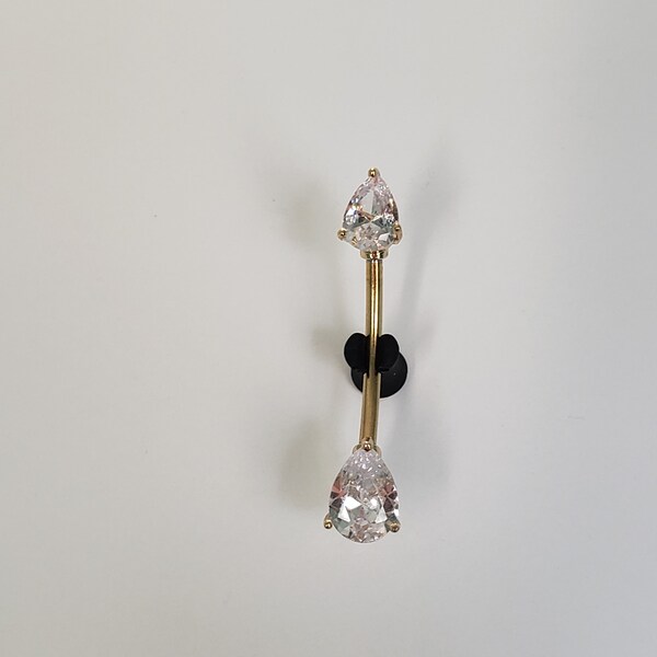Clear CZ Double Teardrop Belly Button Ring - Standard Size or Pregnancy