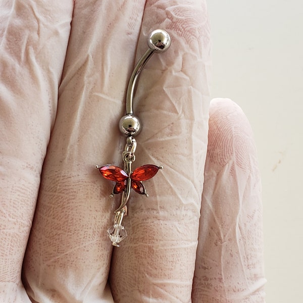 Glass Butterfly Plus Size/Pregnancy Belly Button Ring - Multiple Sizes