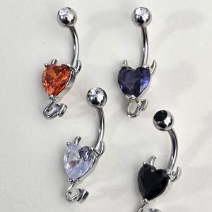 CZ Devil Heart Belly Button Rings - Standard and Plus Size Available