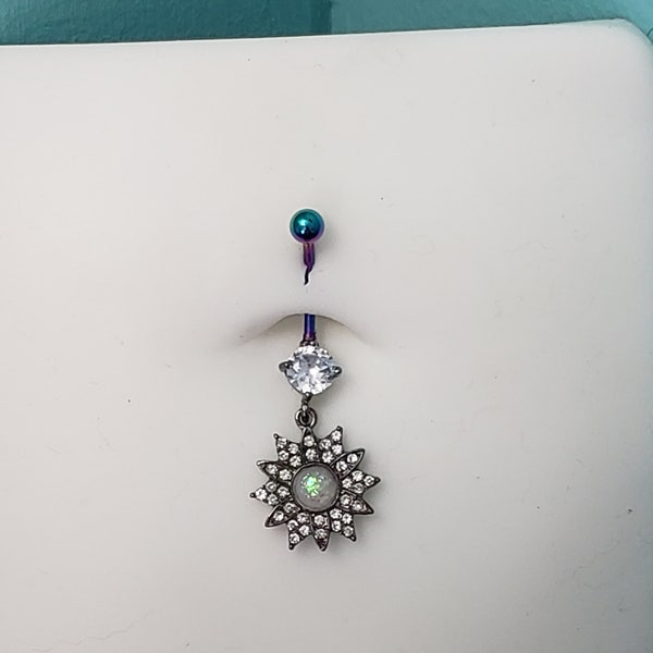 CZ Rainbow Star Belly Button Rings - Standard Size or Pregnancy