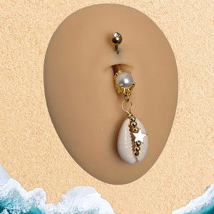 Conch Shell Belly Button Ring – Gold Star Charm, Beach Jewelry