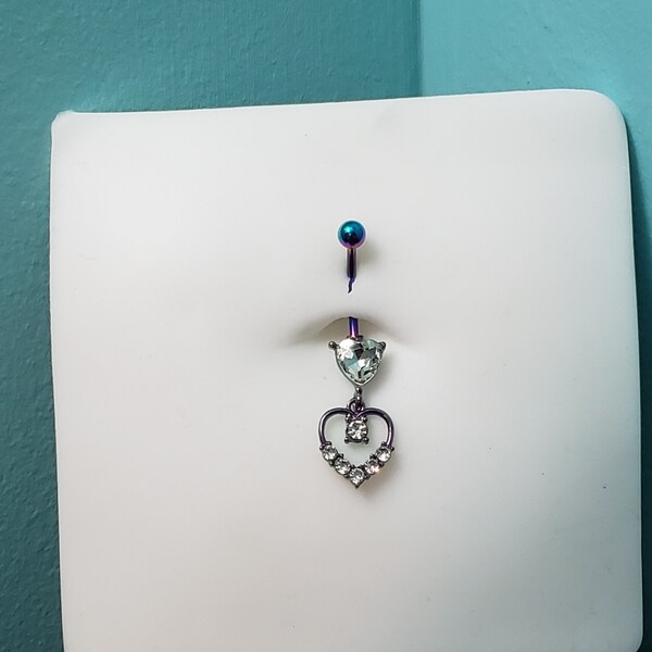 CZ Clear Heart Belly Button Rings - Standard Size or Pregnancy