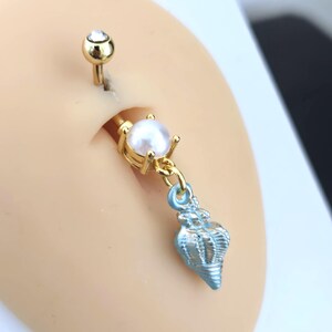 Colorful Light Blue Conch Shell Belly Button Rings - Standard and Plus Size
