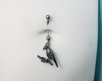 Belly Button Ring Crow on a Branch - Standard Size or Pregnancy