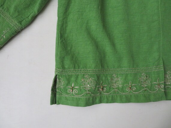 silk blouse or jacket, avocado green with decorat… - image 5