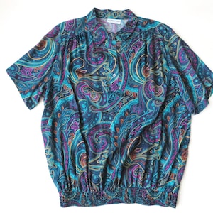 Vintage 80s Paisley Blouse: Alfred Dunner Rayon Blouson Top