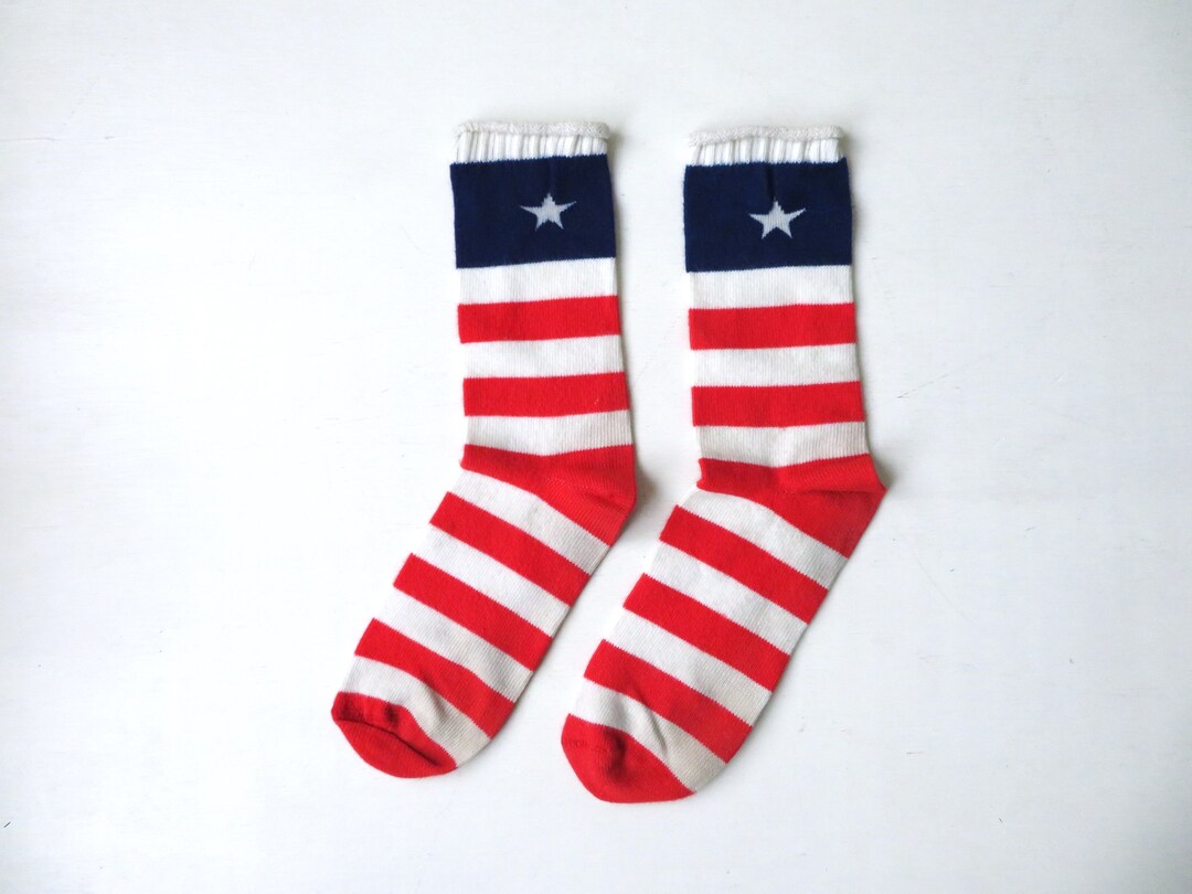 Striped Socks With Stars Red White and Blue Crew Socks 4th - Etsy