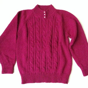 mockneck sweater vintage fuschia magenta pullover, 80s 90s, preppy clothing, women small, Erika & Co, true vintage clothing