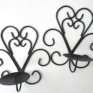 Vintage 80s Black Metal Heart Wall Sconce: Pillar Candle Holder