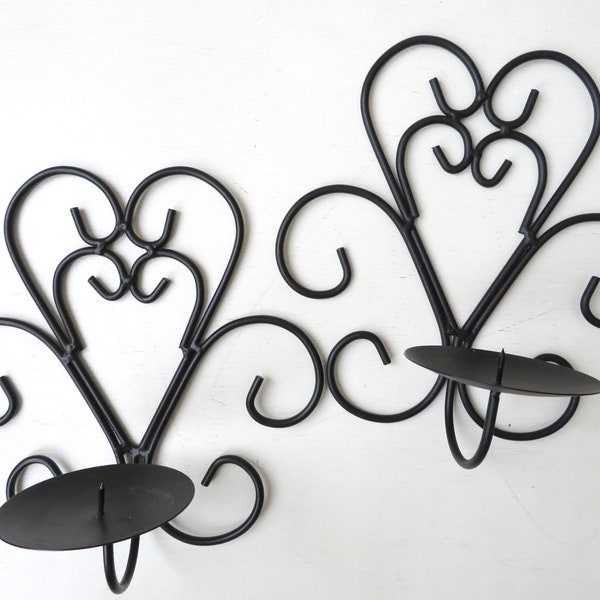 candleholders black metal wall sconces, heart pillar candle holders, hanging candle holder, wedding ceremony, vintage 80s