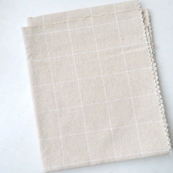 monks cloth, punch needle fabric with gridlines, rug hooking, tufting fabric, natural beige cotton, woven texture, guide lines, 17" x 41"