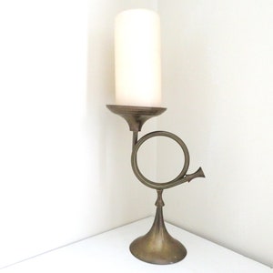 Vintage Brass French Horn Candleholder: 1970s Wedding Centerpiece