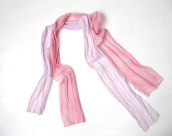 silk scarf with raw edges, hand dyed festival scarf, fairy scarf, pink and lavender chiffon boho scarf, cottagecore style