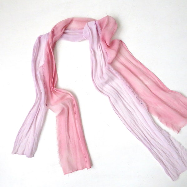 silk scarf with raw edges, hand dyed festival scarf, fairy scarf, pink and lavender chiffon boho scarf, cottagecore style