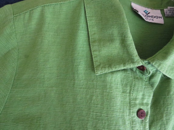 silk blouse or jacket, avocado green with decorat… - image 10