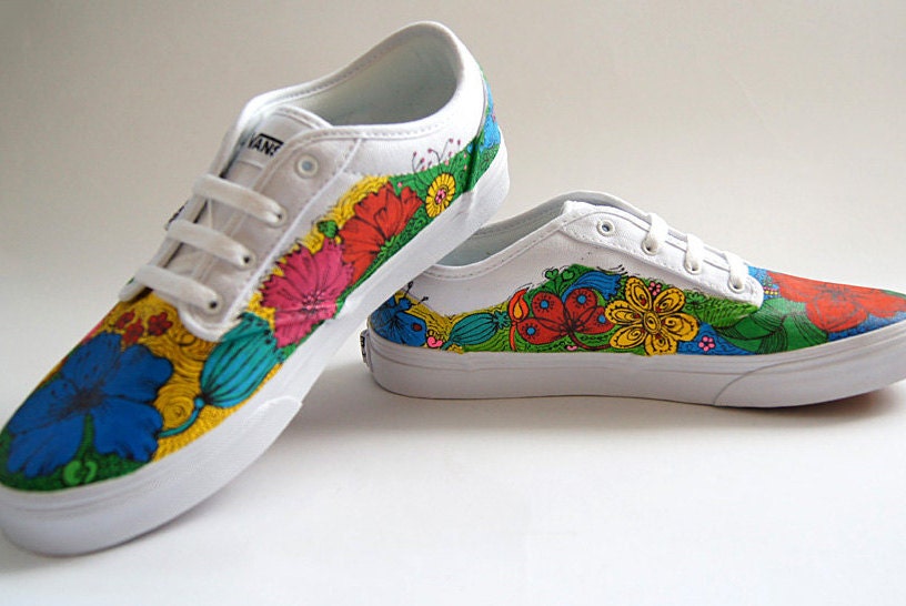 Floral Custom Vans Shoes Colorful Flowers Sneakers Hand - Etsy