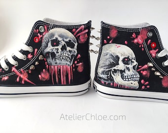 Grunge Schädel Schuhe, Nietenschuhe, Spike-Stiefel, Dekadenz-Schuhe, Punk-Schuhe, Goth-Stil Schuhe, Rock-Schuhe, Spike-Schuhe, Nieten-Turnschuhe